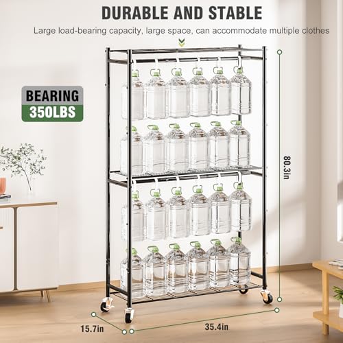 Neatrays Rolling Clothes Rack for Hanging Clothes, Metal Clothing Garment Rack with Double Rods & 3 Wire Shelves, Portable Wardrobe Closet with Wheels