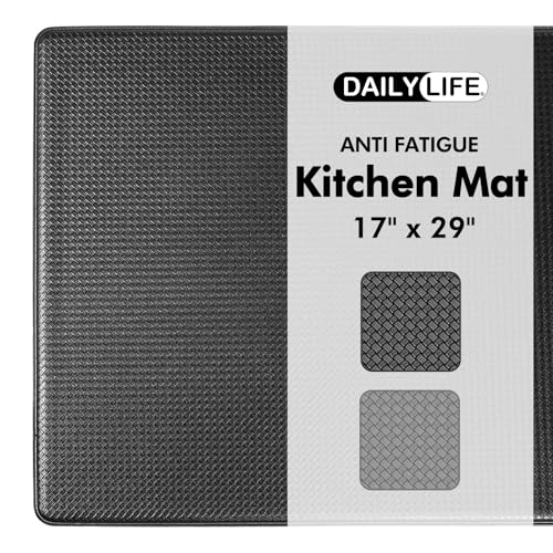 Anti Fatigue Kitchen Mat for Floor by DAILYLIFE, 2/5" Thick Kitchen Cushioned Mat, Standing Comfort Mat for Home, Office, Garage, Non-Slip Bottom, Waterproof & Easy-to-Clean (17.7" x 29", Black)