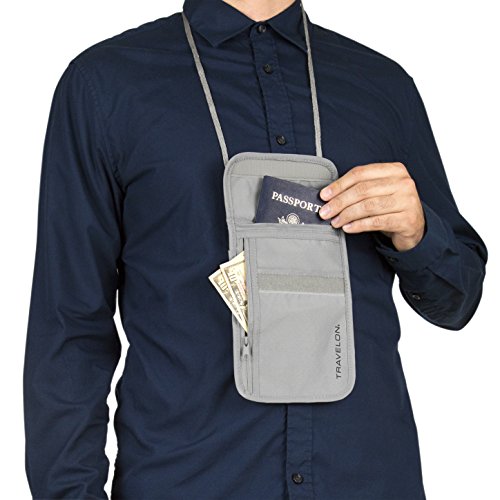Travelon Rfid Blocking Undergarment Neck Pouch Travel Wallet, Gray, One Size
