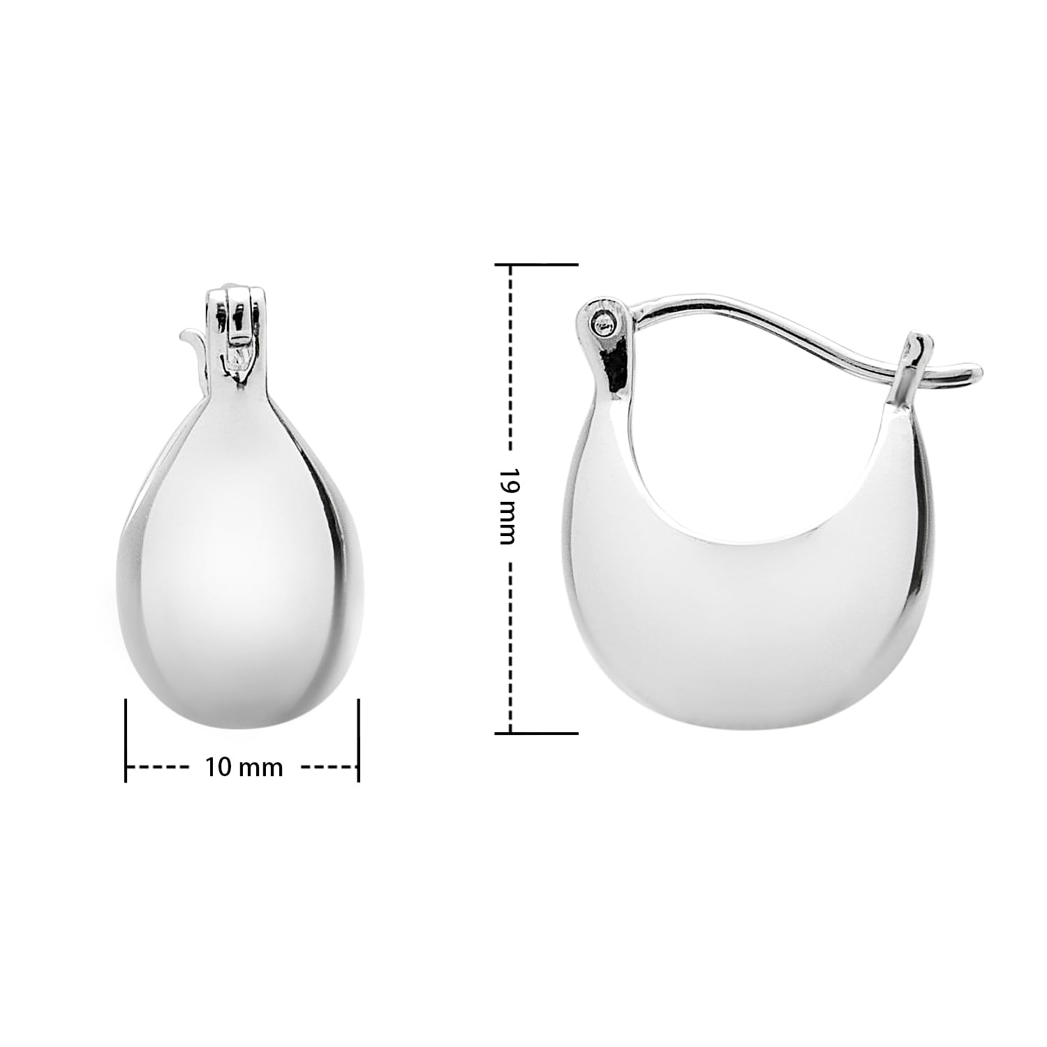 IELEGLOWS Small Chunky Huggie Hoops | Rhodium Plated Sterling Silver Huggy Earrings | Hollow Dome Hoops for Women (White Rhodium)