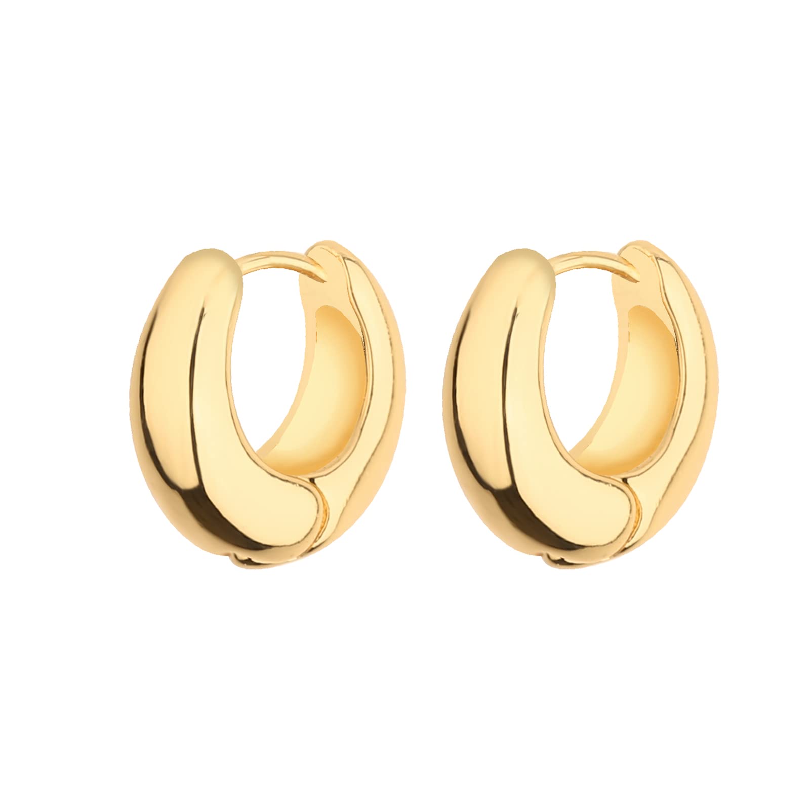 Wgoud Chunky Huggie Earring 14K Gold Hoop Earrings for Men Women Hypoallergenic, Thick Twist Earring (6 Prs Chunky Gold)