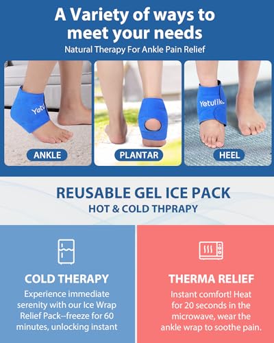 Yetulike Ankle Ice Pack Wrap for Swelling Foot Pain Relief - Ankle Cold Pack Wrap Hot Cold Therapy Ankle Ice Wrap for Sprains, Achilles, Tendonitis