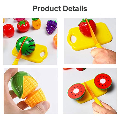 Cutting Fruits Vegetables Set, 16 Pack Play Kitchen Plastic Cutting Food for Kids Pretend Play Kitchen Toys Educational Food Toys for Children Girls Boys Best for 3, 4, 5 Year Olds