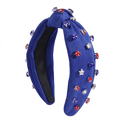 ARATLENCH 4 th of July Headband for Women American Flag Knottted Headband Red White Blue Crystal Star Patriotic Party Favor