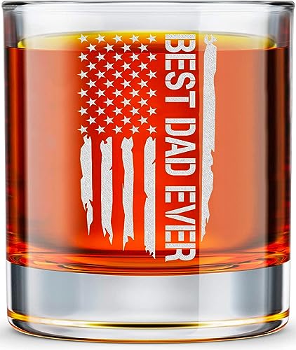 BETHEGIFT Father's Day Gifts for Dad - Dad Gifts from Daughter, Son, Kids - Best Dad Ever Gifts - Birthday Gifts for Dad - Funny Dad Birthday Gift - Whiskey Rock Glass 10.25oz