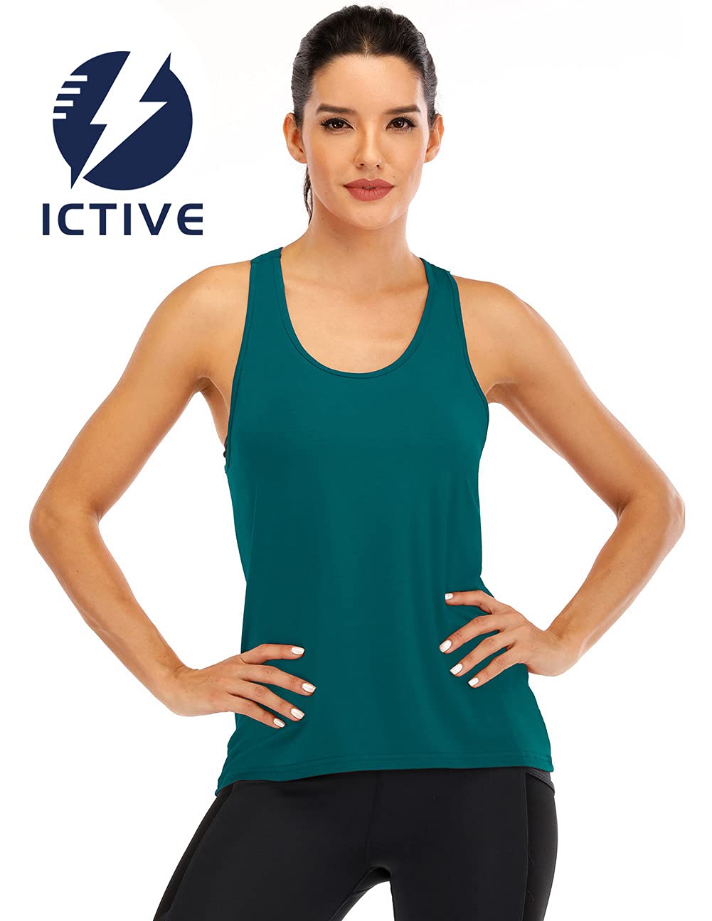 ICTIVE Cross Backless Workout Tank Tops,Women Racerback, Open Back Muscle Active Tanks, Shirts for Yoga and Running, Dark Green, M