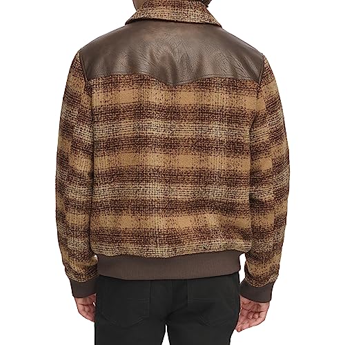 Levi's Men's Mixed Media Western Plaid Bomber Jacket, Brown Ombre