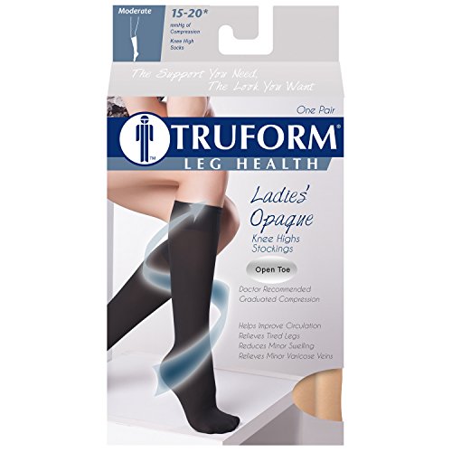 Truform Women's Compression Stockings, 20-30 mmHg, Knee High Length, Open Toe, Opaque, Black, X-Large