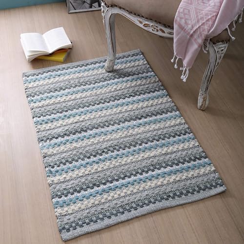 Cotton Rag Rugs 2x3'- Red Combo in Diamond Weave Stripe,Cotton Area Rugs,Indoor Out Door Rugs 2'x3',Rugs for Living Room, Machine Washable Rugs,Hand Woven & Kitchen Entryway Rug,Farmhouse Rug.