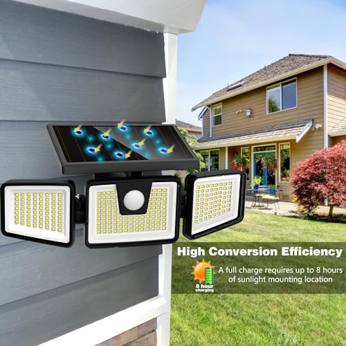 AmeriTop Solar Lights Outdoor, 2 Pack 233 LED High Brightness Cordless Solar Motion Sensor Lights; 3 Adjustable Heads, 270° Wide Angle Illumination, IP65 Waterproof, Security LED Flood Light(Daylight)