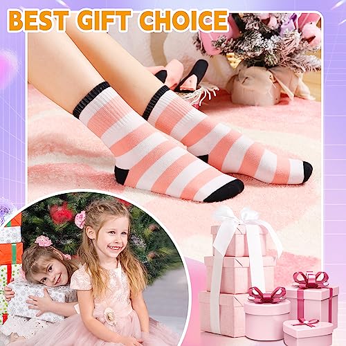 Eyean Girls Athletic Crew Socks Kids Cotton Sports Soft Breathable Casual Socks 6 Pairs (3-5 Years,Striped D)