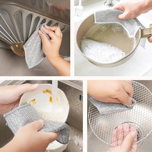 Multipurpose Wire Dishwashing Rags for Wet and Dry, 2023 New Multifunctional Non Scratch Metal Wire Dishcloth, Reusable Premium Metal Scrubbing Pads Sponge Clean for Home Kitchen Cooktop (5PCS)