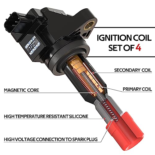 1PZ HE5-K81 Set of 4 Ignition Coil Pack Replacement for Honda Fit Hatchback 2007 2008 1.5L L4 UF581 5C1635 C1578 E1081 30520PWC003 610-50119 30520PWCS01 30520-PWC-S01 30520-PWC-003