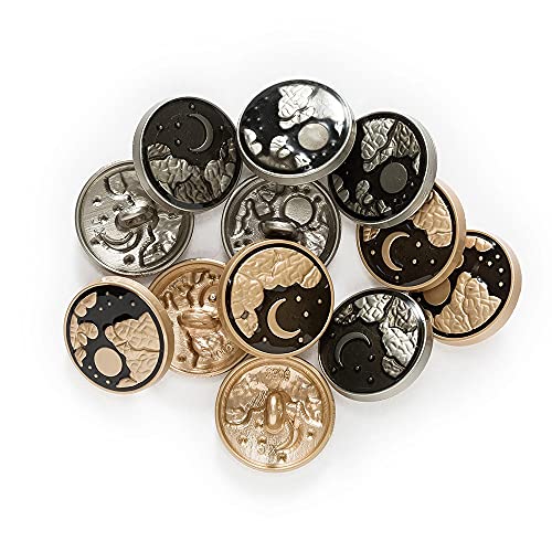 5 PCS Sun Moon Imprint Round Metal Shank Button for Sewing Scrapbooking Clothing Handmade Crafts Accessories (18mm, Golden Moon)