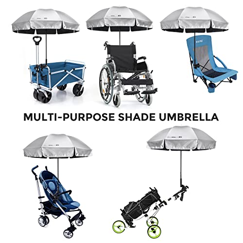 Prospo Beach Chair Umbrella with Universal Adjustable Clamp, UV Protection Sunshade Umbrella for Outdoor, Strollers, Wheelchairs, Patio Chairs, Bleacher, and Golf Carts