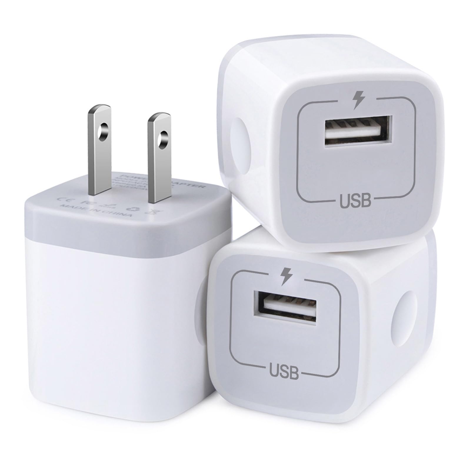 USB Wall Charger, Charger Block, 3-Pack Charging Cube 1A/5V One-Port Charging Block Charger Box for iPhone 16 15 14 13 12 11 Pro Max,SE,XR/XS/X,8/7/6,iPad,Samsung Galaxy S24 S23 A15,Note 20,LG,Pixel 9