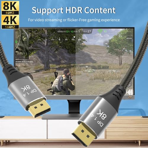 CABLEDECONN 8K Displayport 1.4 Cable 3ft/2pcs, 8K@120Hz 4K@240Hz, 32.4Gbps DP to DP Cable, Braided Display Port Cord HDCP 2.2, DSC1.2, 3D, eARC, Connecting Computer, HDTVs, Monitors, Graphics, PC