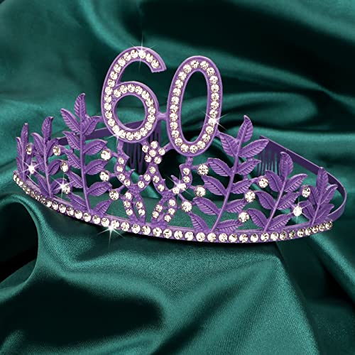 CIEHER 60th Birthday Sash and Tiara Set - Purple Decorations, Women's Crown, and '60 and Fabulous' Sash Gift