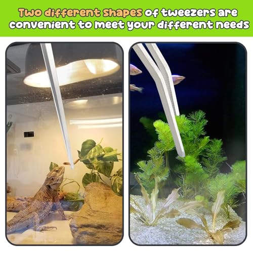 2 Pcs Reptile Feeding Tongs Stainless Steel Long Handle Terrarium Tweezers Aquascaping Tools Aquarium Tweezers for Feeding Reptile, 10.6in / 27cm