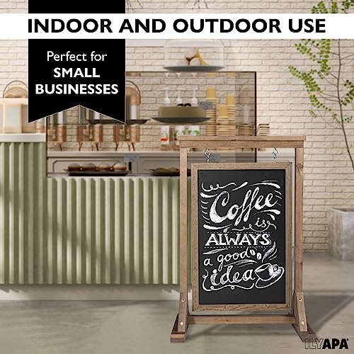 Ilyapa Rustic Double Sided Swinging Chalkboard Sidewalk Sign 21 x 32 Inches - Barnwood Magnetic A Frame Alternative Menu Board Sandwich Board Message Sign, Freestanding Sandwich Sign for Restaurant