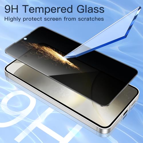 JETech Privacy Screen Protector for Samsung Galaxy S24 5G 6.2-Inch, Anti-Spy Tempered Glass Film, Fingerprint ID Compatible, 2-Pack