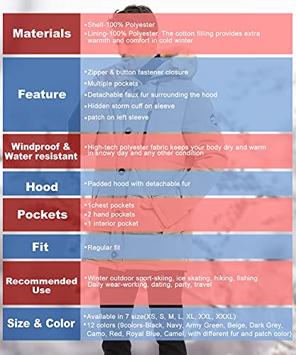 PUREMSX Winter Jacket for Men, Winter Warm Thick Windproof Puffer Outdoor Hiking Snow Padded Coat Clearanc,Camel,X-Small