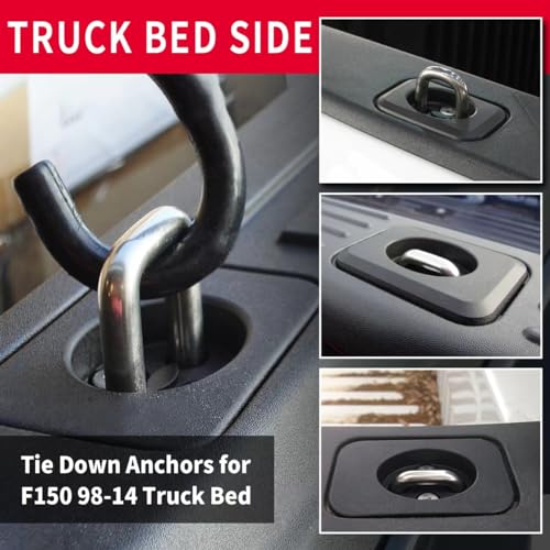 Retractable D Ring Truck Bed Tie Down Anchors Compatible with Ford F150 '98-14, Ford Super Duty 98-16, Dodge RAM 95-08, Chevrolet Silverado and GMC Sierra 88-13, 2pcs