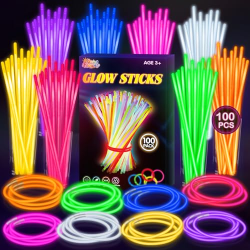 SpringFlower 100 PCS Glow Sticks Bulk Party Favors, 8" Glow in the Dark Party Supplies, Light Sticks for Party Favors Glow Necklaces and Bracelets for Kids or Adults