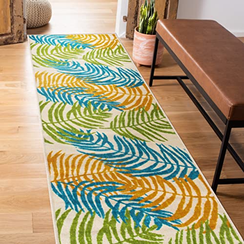 Rugshop Minorca Floral Leaves Non-Shedding Outdoor Rugs for Deck,Patio,Backyard Indoor/Outdoor Runner Rug 2' x 7' Multi