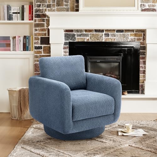 COLAMY Swivel Accent Chairs,Living Room Chair Upholstered Barrel Wide Modern Sofa Armchair Comfy Corner Bedroom Round Chair,Bue