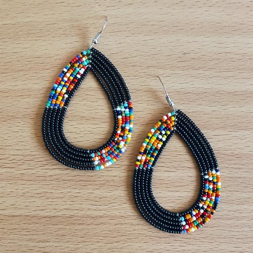 TEMBO AFRICA Maasai Beaded Earrings Handmade African Earrings Length: 3 Inches (with hooks) Boho Jewelry Gifts Handmade From Africa