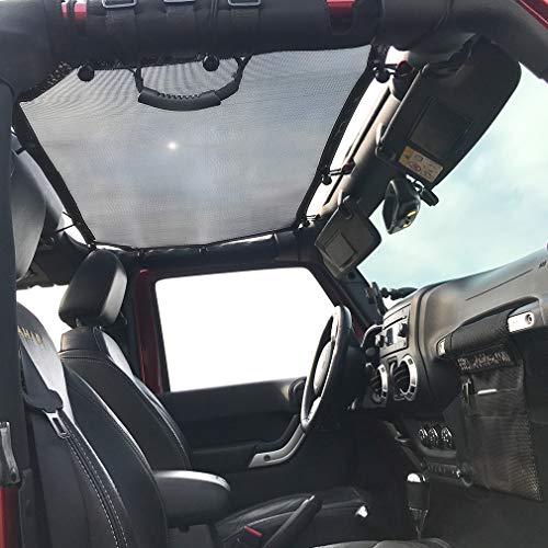 Shadeidea JK Sun Shade Top Compatible with Jeep Wrangler JKU Top Sunshade Soft Mesh Roof Cover (2007-2018)- Wind Noise UV Blocker -10 Year Warranty -4 Door -White -Front&Rear (2 pcs)