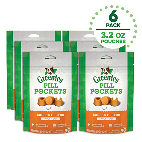 Greenies Pill Pockets for Dogs Tablet Size Natural Soft Dog Treats, Cheese Flavor, 3.2 oz. (Pack of 6)