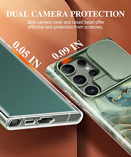 GVIEWIN for Samsung Galaxy S23 Ultra Case with Slide Camera Cover, [Military Grade Drop Protection] Slim Marble Design Best Shockproof Protective Phone Case Fit S23 Ultra 5G 6.8" (Aurora/Azure Blue)