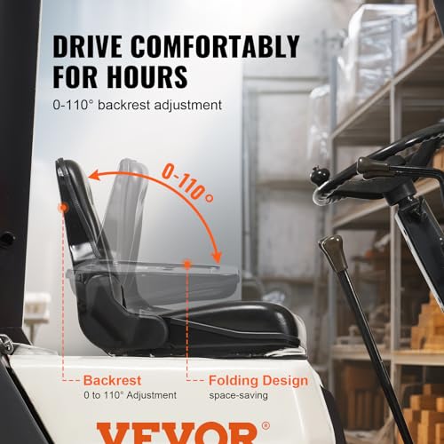 VEVOR Universal Forklift Seat, Fold Down Tractor Seat with Adjustable Angle Back and Micro Switch, 6.3-13.4 inch Extended Slot Comfortable Forklift Seat for Tractor Loader Excavator