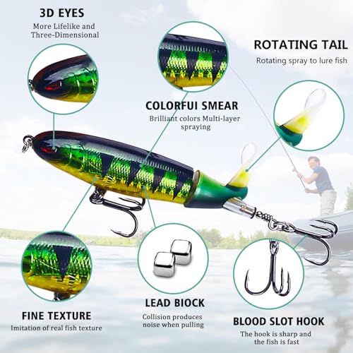 HENGJIA Fishing Lure for Bass, Whopper Lure Plopper Lures Kit for Bass Trout, Topwater Lures with Floating Rotating Tail for Freshwater Saltwater