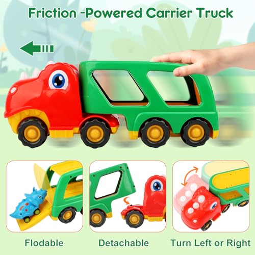 Nicmore Construction Truck Toddler Toys Car: Toys for 2 3 4 Year Old Boy 5 in 1 Carrier Toys for Kids Age 2-3 2-4 | 18 Months 2 Year Old Boy Christmas Birthday Gifts