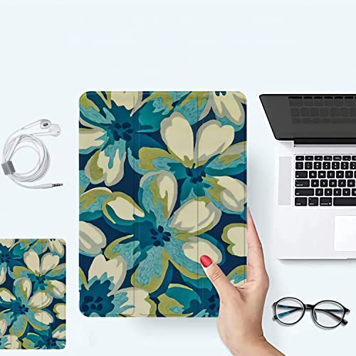 QISHANG Blue Flower Compatible with iPad Mini 4/ Mini 5 Case, Pencil Holder & Clear Transparent Soft TPU Back & Trifold Smart Pad Cover for iPad Mini 4/5 [Support Pencil Wireless Charging]-Green