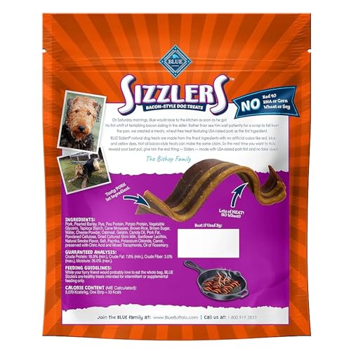 Blue Buffalo Sizzlers Natural Soft Dog Treats, Bacon-Style Soft-Moist Dog Treats with Real USA Pork, Original Flavor, 6-oz. Bag