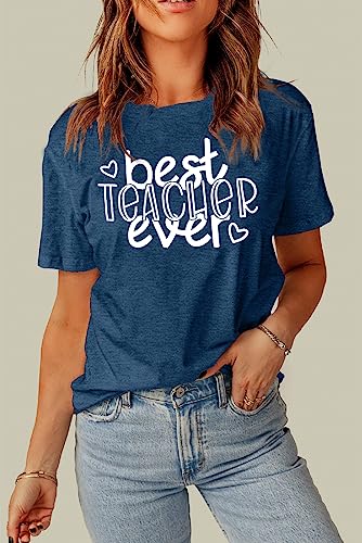 Teacher Shirts for Women Best Teacher Ever Teaching Shirt Funny Love Heart Casual Tee Tops