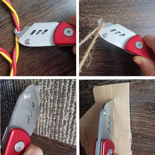 Utility Knife/Box Cutter/Electrician knife/Carpet knife Folding with Safe Lock-Back+Nylon Pouch+10 Extra SK5 Replacement Blades+10 Utility Hook Razor Blades Red