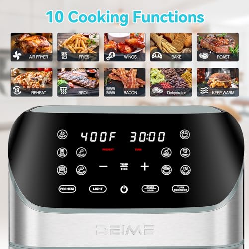 DEIME Air Fryer 8.5 QT Oilless AirFryer 1500W Electric Healthy Oven Cooker Large Capacity with Visible Cooking Window, 10 Presets in One Touch, Digital Control, Non-Stick Basket