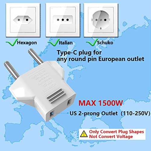 European Travel Plug Adapter, Small Travel Adapters US to Europe (Not for UK) Italy France Spain Greece, International Power Outlet Converter American to EU Travel Essentials Accessories