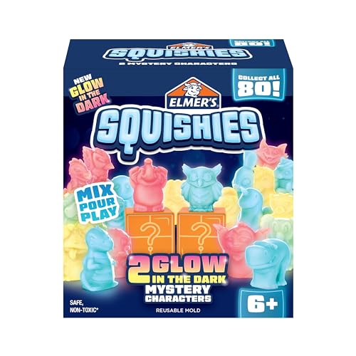 Elmer's Squishies Kids’ DIY Activity Kit, Glow in the Dark Toy Kit, Creates 2 Mystery Characters, 13-Piece Set, Ages 6+