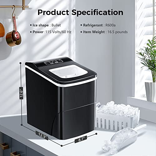 AGLUCKY Ice Makers Countertop with Self-Cleaning, 26lbs/24hrs, 9 Cubes Ready in 6 Mins, Portable Ice Machine with 2 Sizes Bullet Ice/Ice Scoop/Basket for Home/Kitchen/Office/Bar/Party, Red