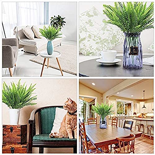 TURNMEON 12 Bundles Artificial Plants Summer Decor Fake Plants Greenery Faux Plant Boston Fern Outdoor UV Resistant Artificial Flowers Plants Outside Indoor for Home Decor