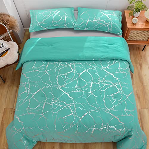 Holawakaka Gold Metallic Marble Comforter Set Twin Size Foil Print Glitter Bedding Sets,Black/Gold,Twin