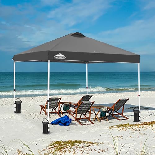 EAGLE PEAK Pop Up Canopy Tent with Wheeled Carry Bag, 8 Stakes, 4 Ropes, 4 Weight Bags, Easy Set Up Tent Canopy, 10x10 ft, 100sqft of Shade, White