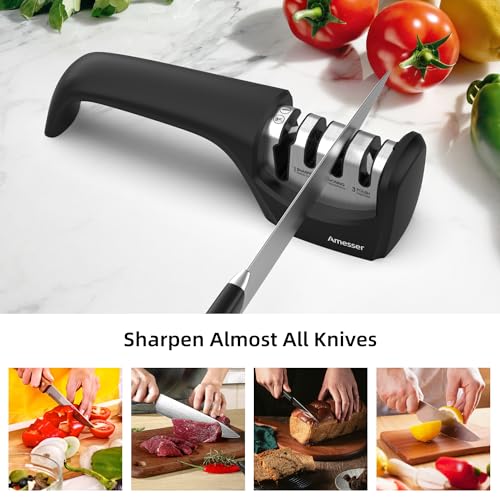 Knife Sharpener, Amesser 4-in-1 Kitchen Knife Sharpener Effortlessly Sharpen Restore, Hone, and Polish Blades Quickly for Kitchen Knives, Pocket Knives, Chef's & Serrated Knives, Scissors