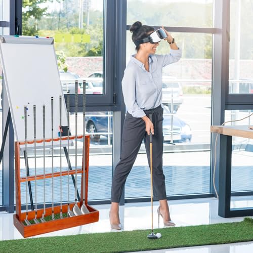 Derkerry Large Golf Club Rack Stand: Wooden Golf Clubs Holder Organizer with Grass Mat for 8 Golf Clubs & 12 Golf Balls - Golf Club Stand Racks for Garage Home Indoor (Black)